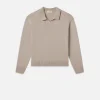 Silk Blend Polo Sweater in Grey Beige