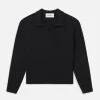 Silk Blend Polo Sweater in Black