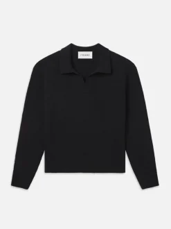 Silk Blend Polo Sweater in Black