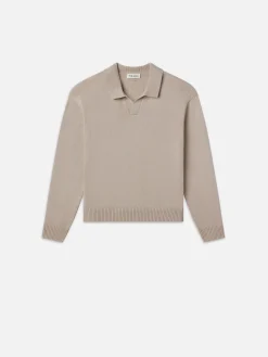 Silk Blend Polo Sweater in Grey Beige