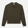 Silk Blend Polo Sweater in Dark Olive