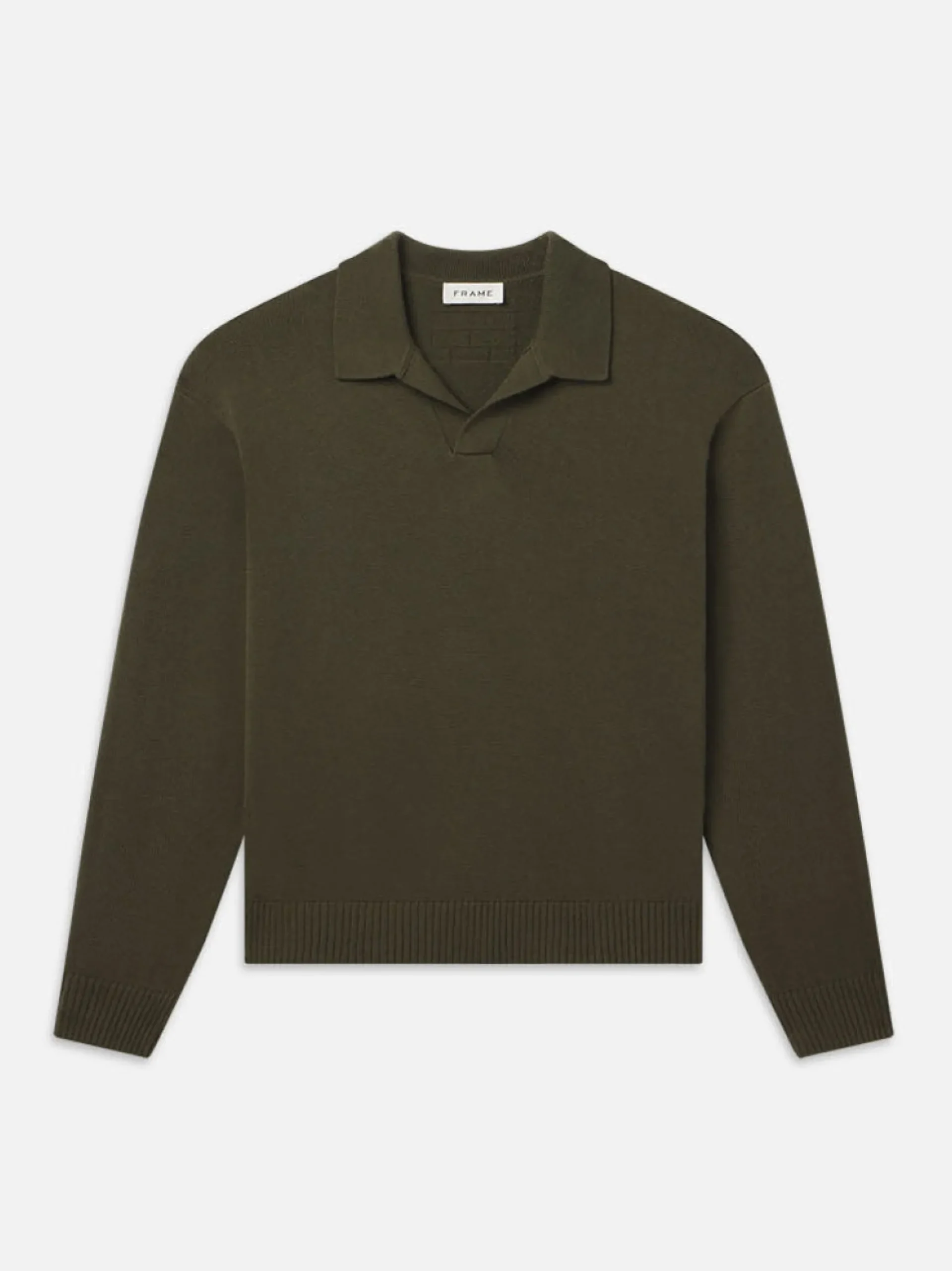 Silk Blend Polo Sweater in Dark Olive