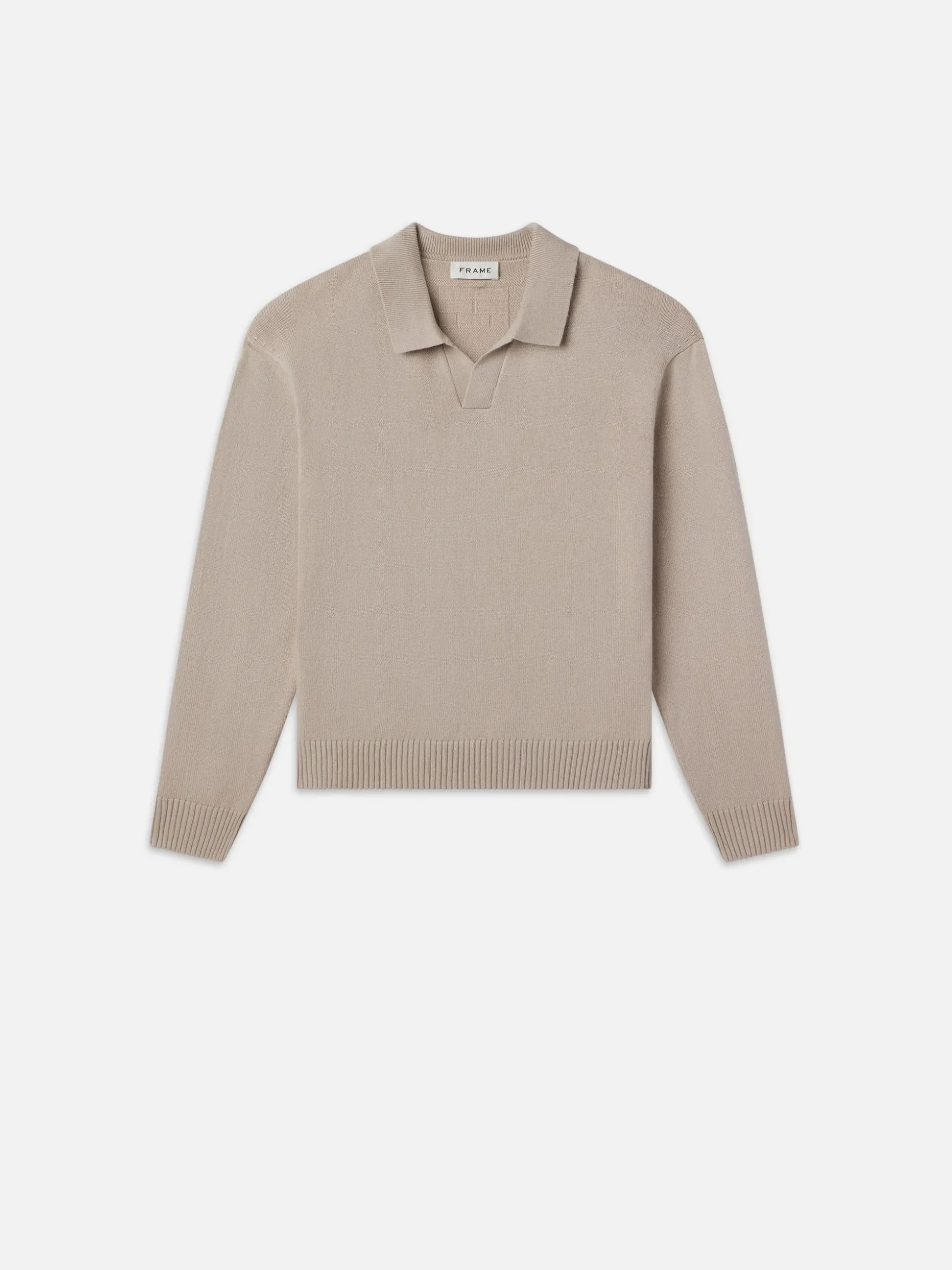 Silk Blend Polo Sweater in Grey Beige