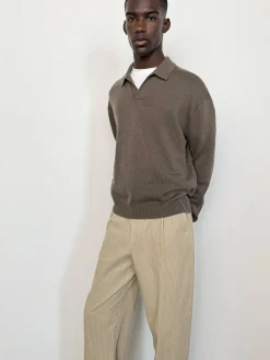 Silk Blend Polo Sweater in Soft Mocha