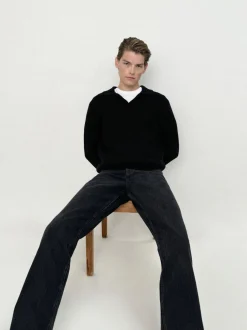 Silk Blend Polo Sweater in Black