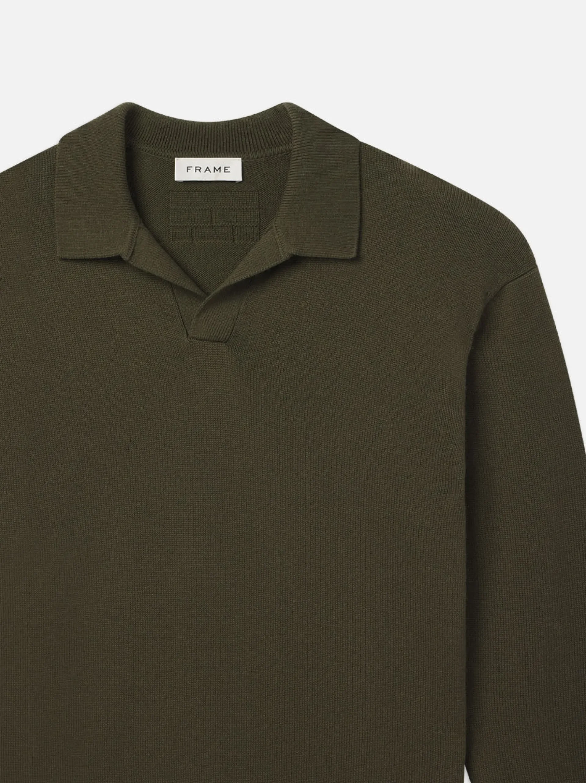 Silk Blend Polo Sweater in Dark Olive