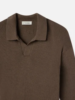 Silk Blend Polo Sweater in Soft Mocha