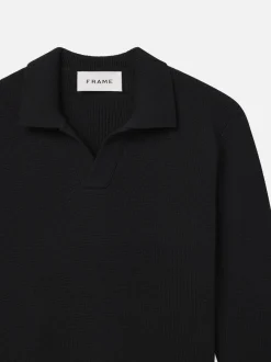 Silk Blend Polo Sweater in Black