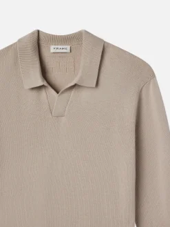 Silk Blend Polo Sweater in Grey Beige