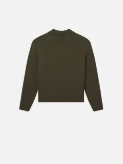 Silk Blend Polo Sweater in Dark Olive