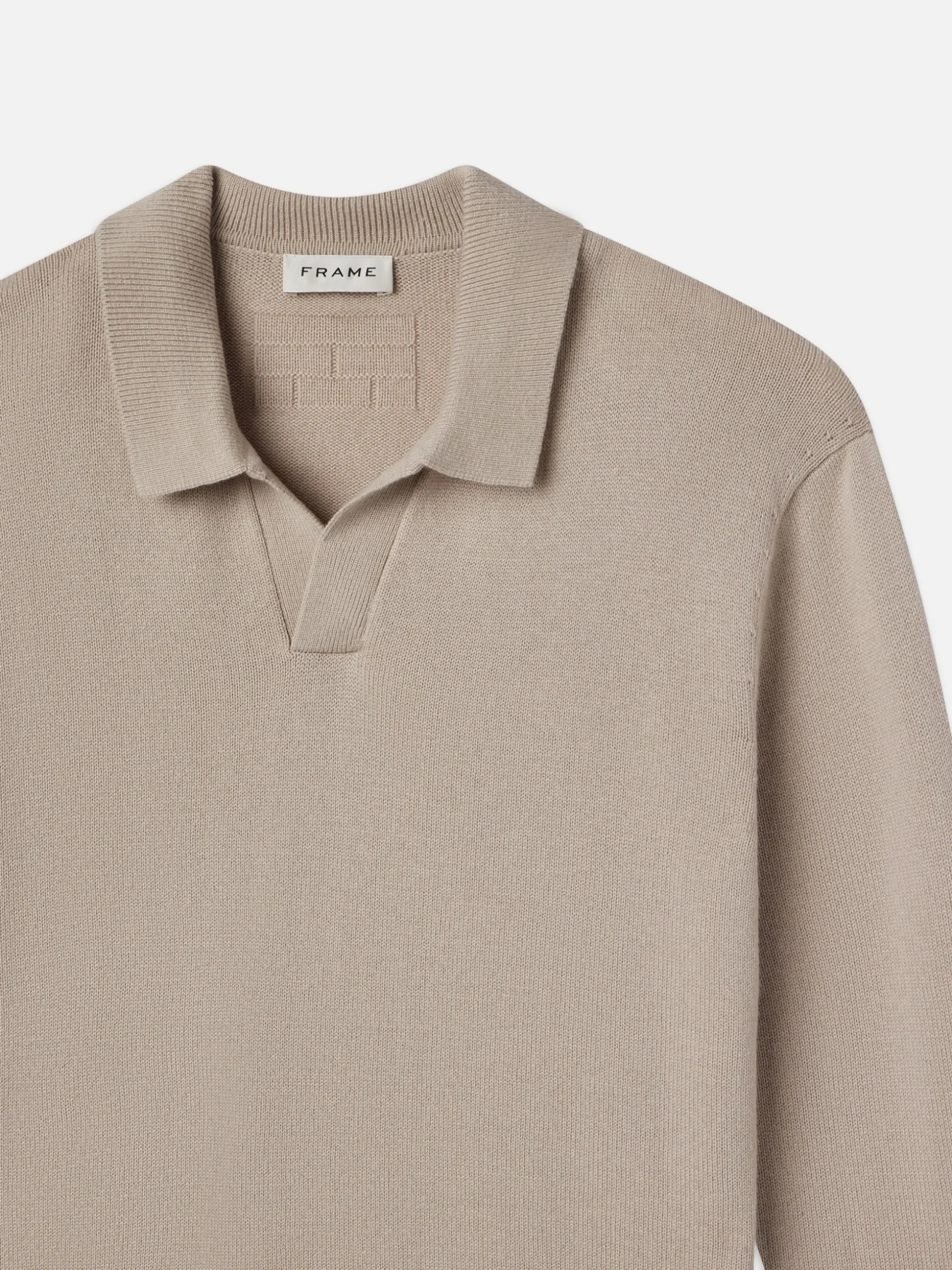 Silk Blend Polo Sweater in Grey Beige