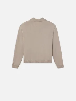 Silk Blend Polo Sweater in Grey Beige