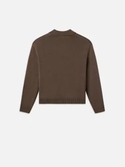 Silk Blend Polo Sweater in Soft Mocha