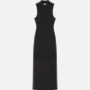 Sleeveless Mesh Mock Neck Dress in Black