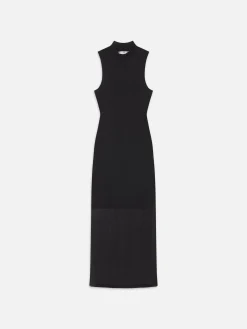 Sleeveless Mesh Mock Neck Dress in Black