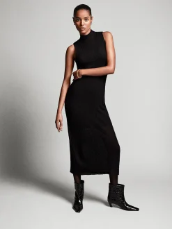 Sleeveless Mesh Mock Neck Dress in Black