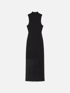 Sleeveless Mesh Mock Neck Dress in Black