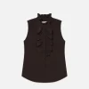 Sleeveless Ruffle Front Blouse in Espresso