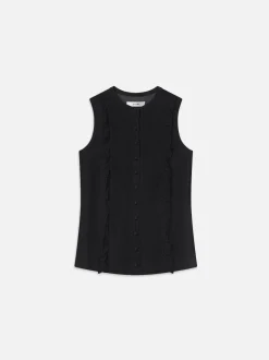 Sleeveless Ruffle Trim Blouse in Black