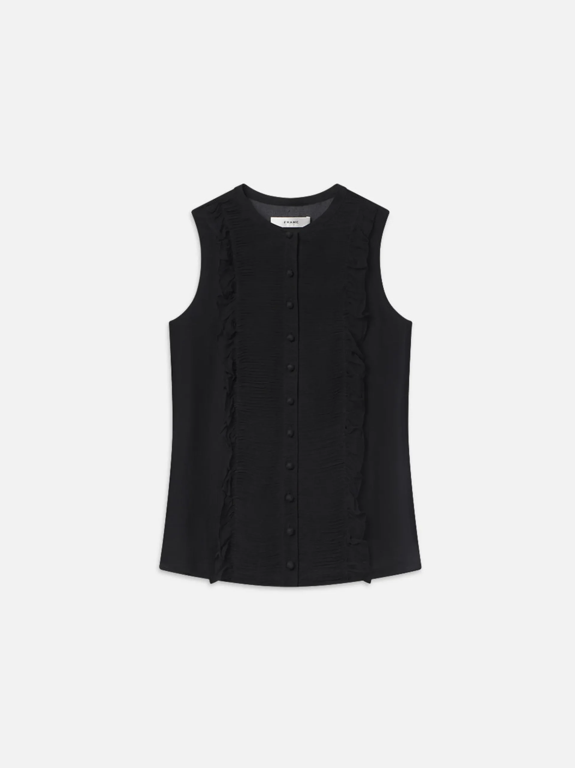 Sleeveless Ruffle Trim Blouse in Black