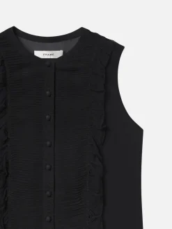 Sleeveless Ruffle Trim Blouse in Black