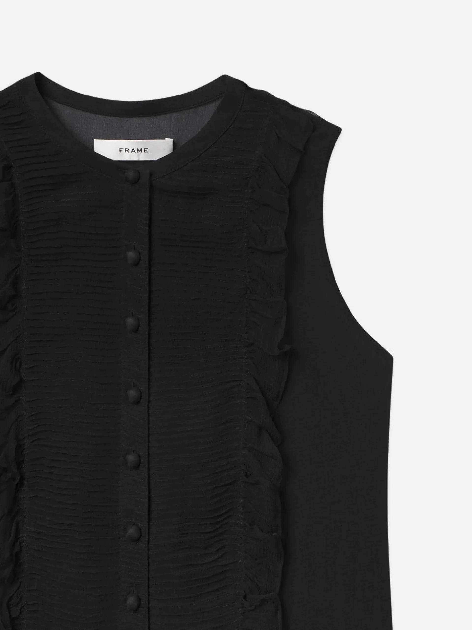 Sleeveless Ruffle Trim Blouse in Black