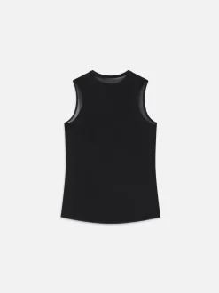 Sleeveless Ruffle Trim Blouse in Black