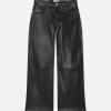 Slim Palazzo Crop Leather Trouser in Black