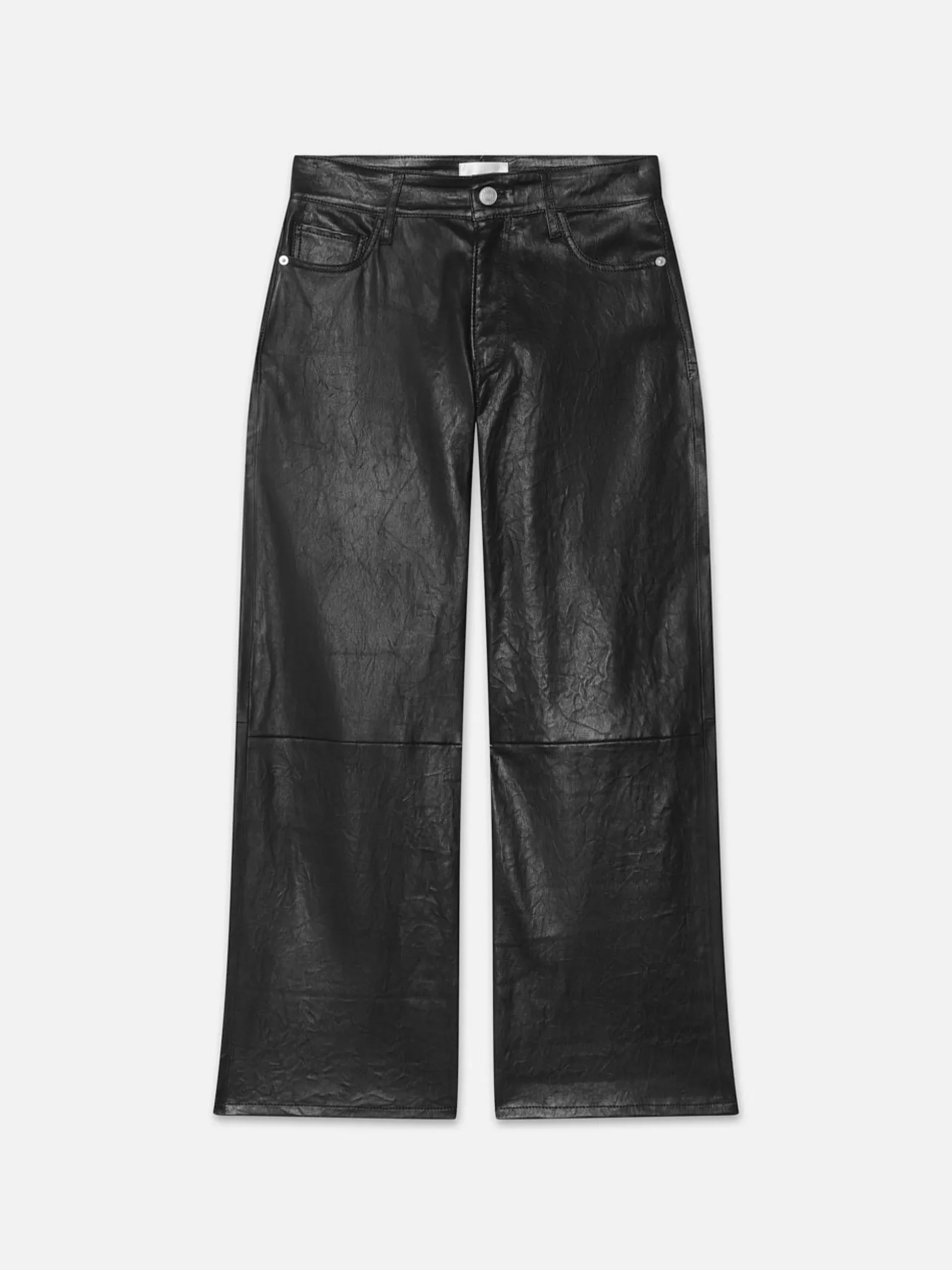 Slim Palazzo Crop Leather Trouser in Black