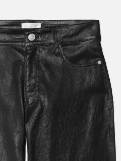 Slim Palazzo Crop Leather Trouser in Black