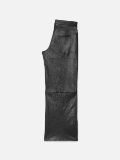 Slim Palazzo Crop Leather Trouser in Black
