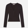 Slinky Long Sleeve Rib Henley in Chocolate Brown