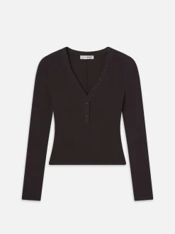 Slinky Long Sleeve Rib Henley in Chocolate Brown