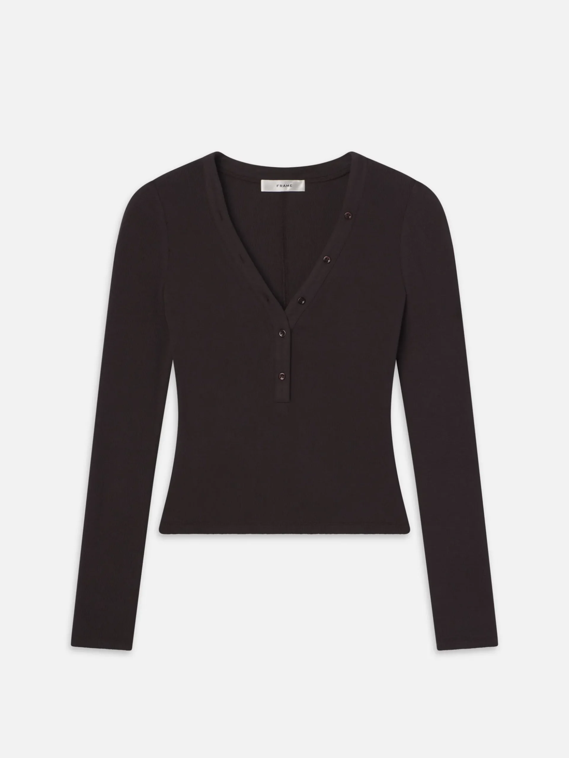 Slinky Long Sleeve Rib Henley in Chocolate Brown