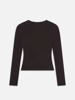 Slinky Long Sleeve Rib Henley in Chocolate Brown