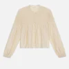 Smocked Collarless Blouse in Champagne