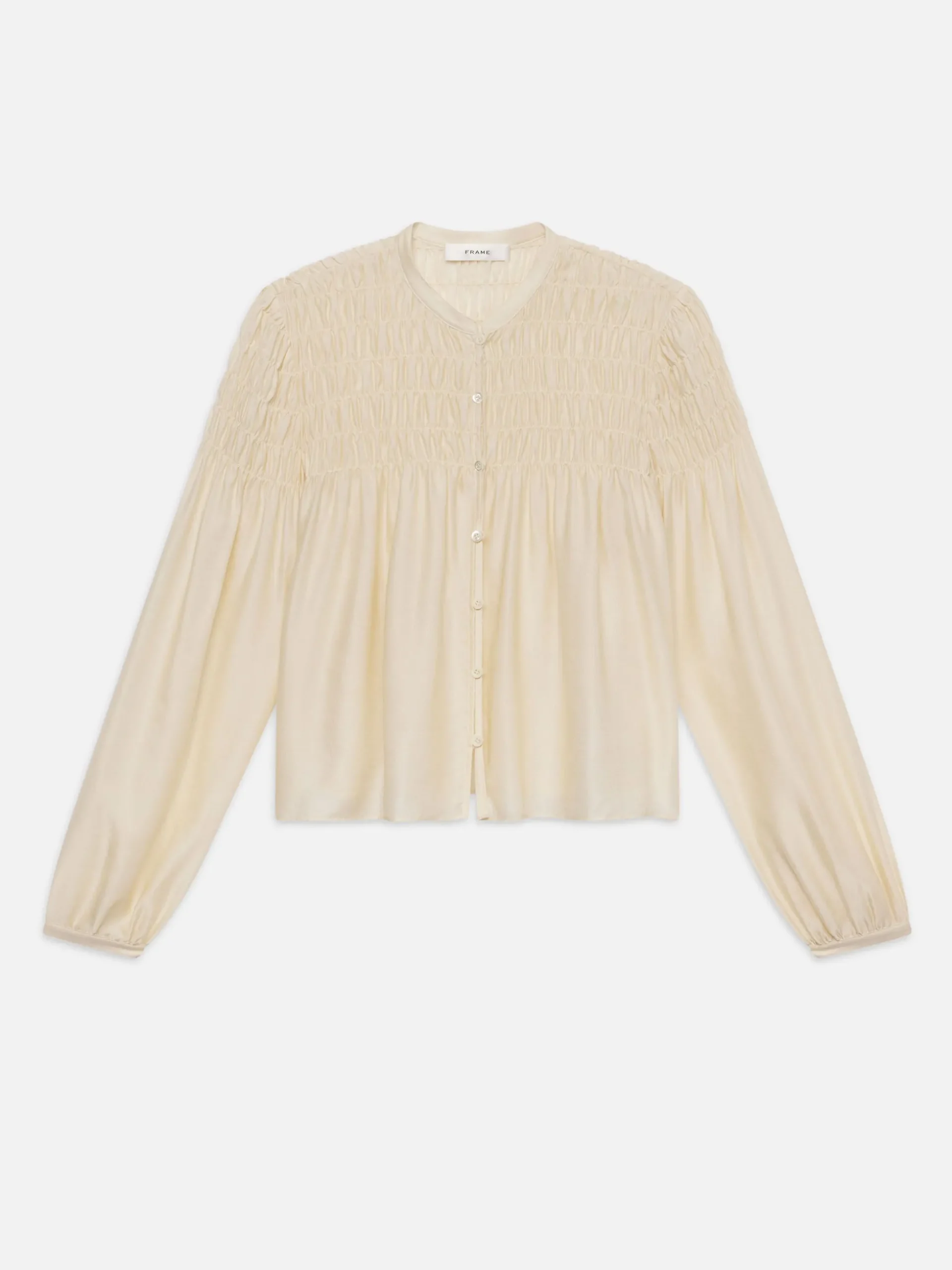 Smocked Collarless Blouse in Champagne