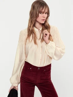Smocked Collarless Blouse in Champagne