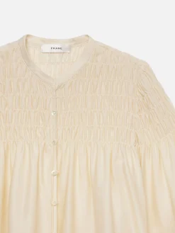 Smocked Collarless Blouse in Champagne