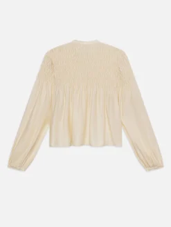 Smocked Collarless Blouse in Champagne