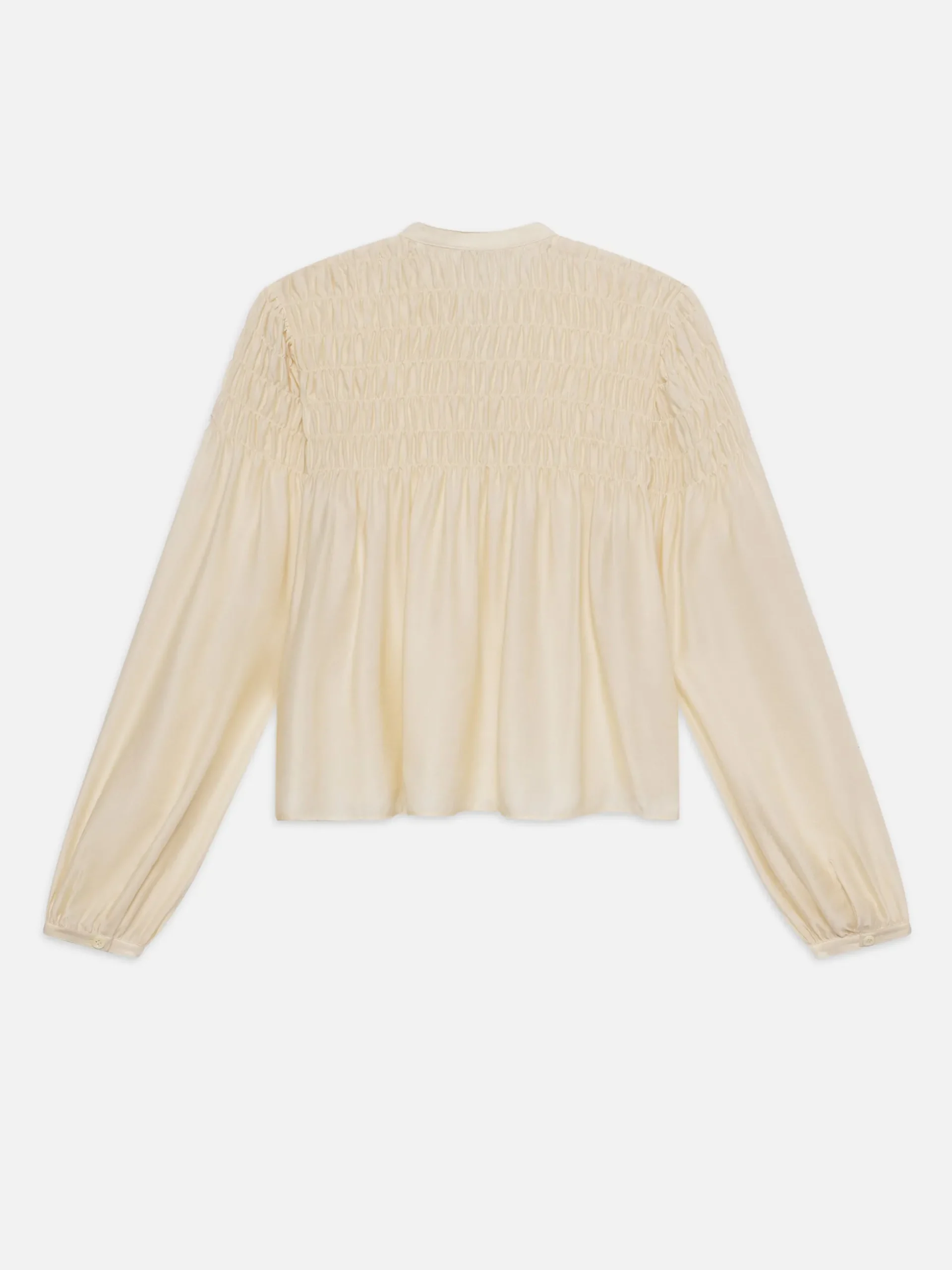 Smocked Collarless Blouse in Champagne
