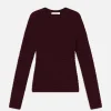 Smocked Long Sleeve Crewneck in Wine