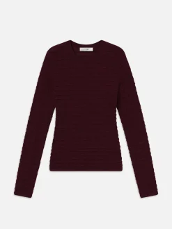 Smocked Long Sleeve Crewneck in Wine