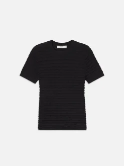 Smocked Short Sleeve Sweater in Black