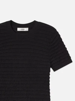 Smocked Short Sleeve Sweater in Black