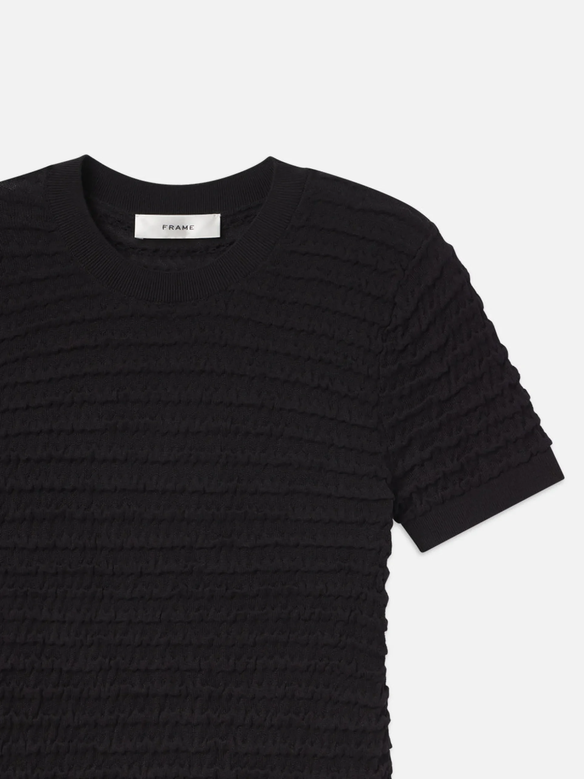 Smocked Short Sleeve Sweater in Black