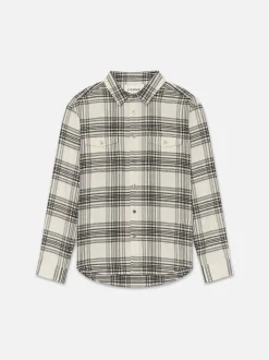 Spring Plaid Shirt in White Canvas/Black Plaid