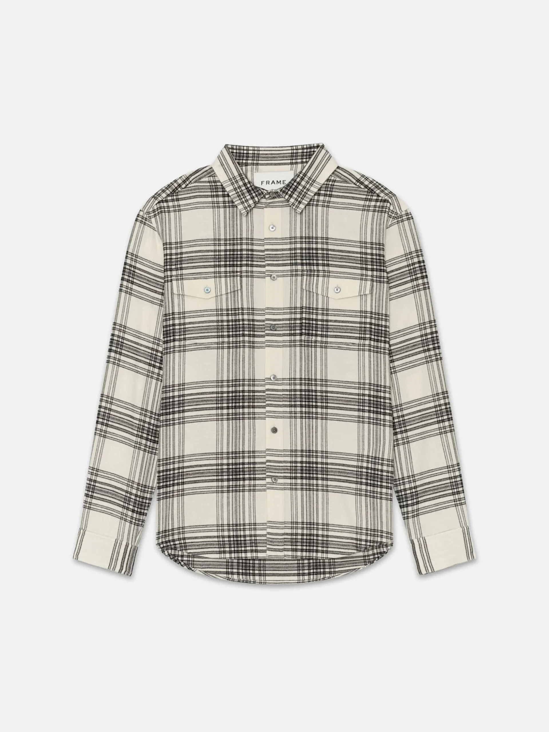 Spring Plaid Shirt in White Canvas/Black Plaid