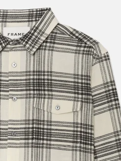Spring Plaid Shirt in White Canvas/Black Plaid