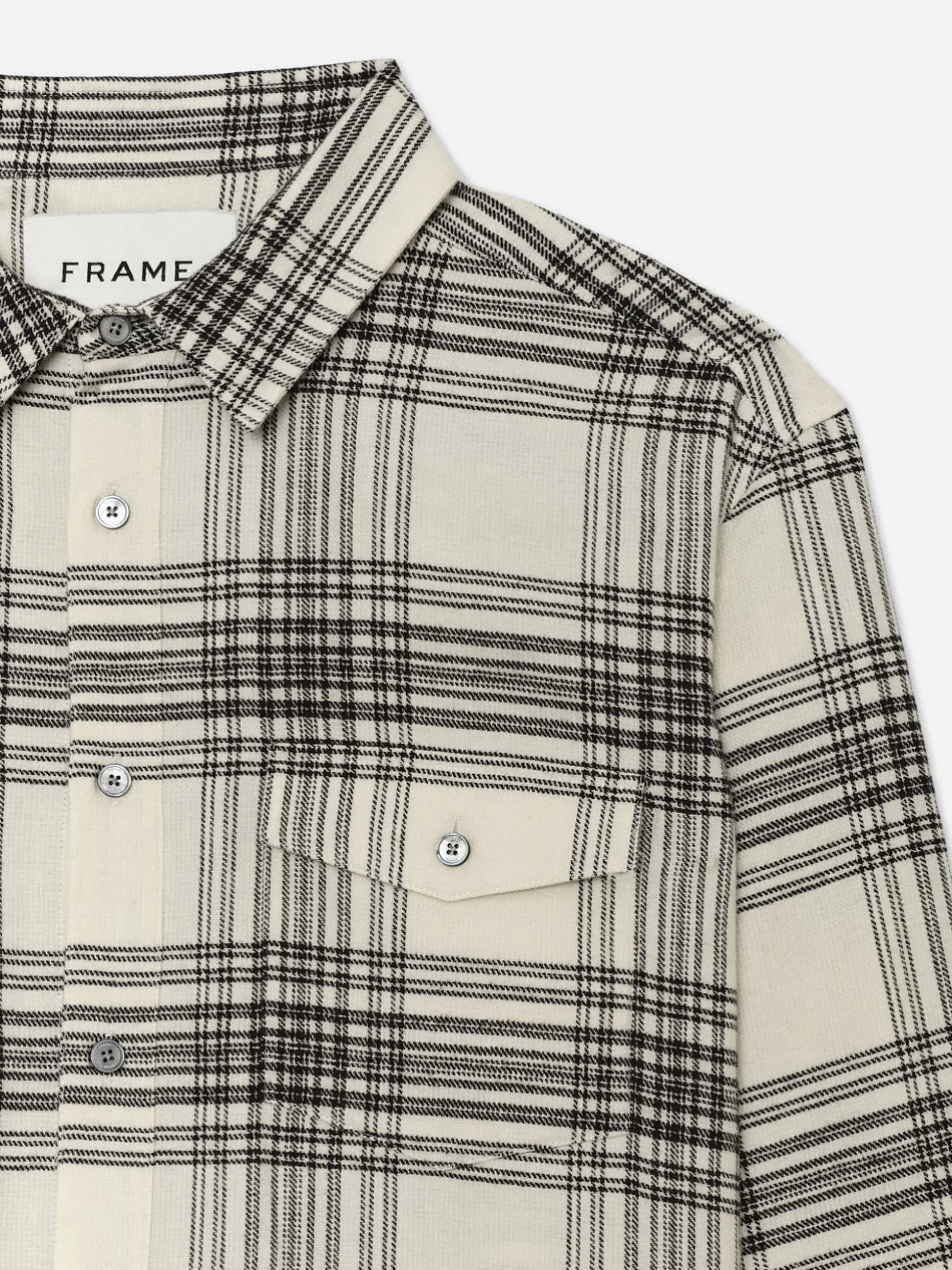 Spring Plaid Shirt in White Canvas/Black Plaid